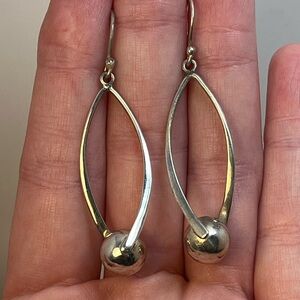 2.25 Inch Sterling Silver Earrings Marked ATI 925 Mexico
